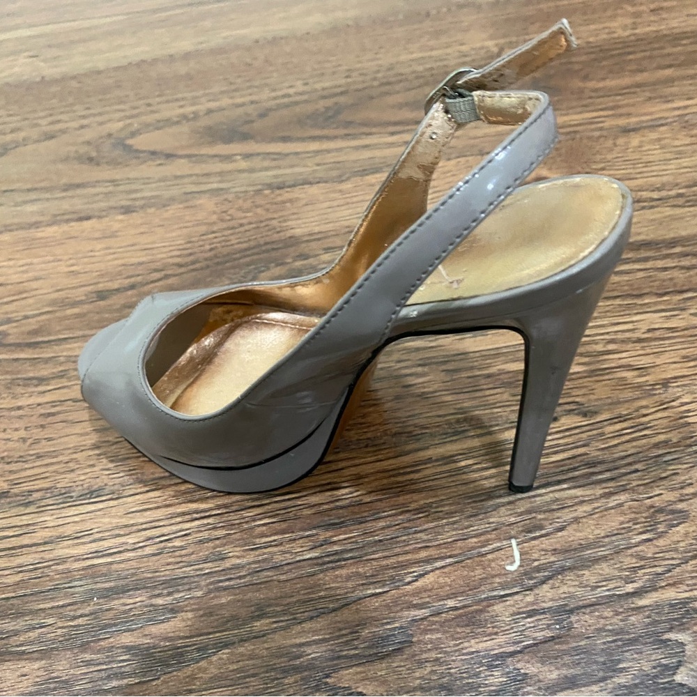 Gray Platform Slingback Heels with Stiletto